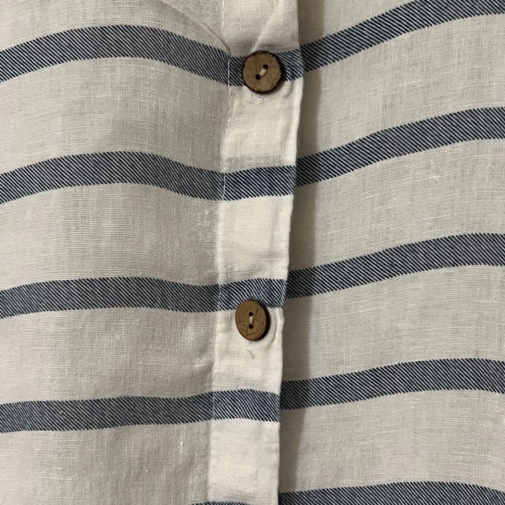 Viola Borghi Women's Shirt Dress Striped Linen Roll Tab Sleeve Size L Italy - Picture 3 of 10